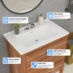 Lordear 31 in x 20 in Drop-In Ceramic White Bathroom Sink Basin