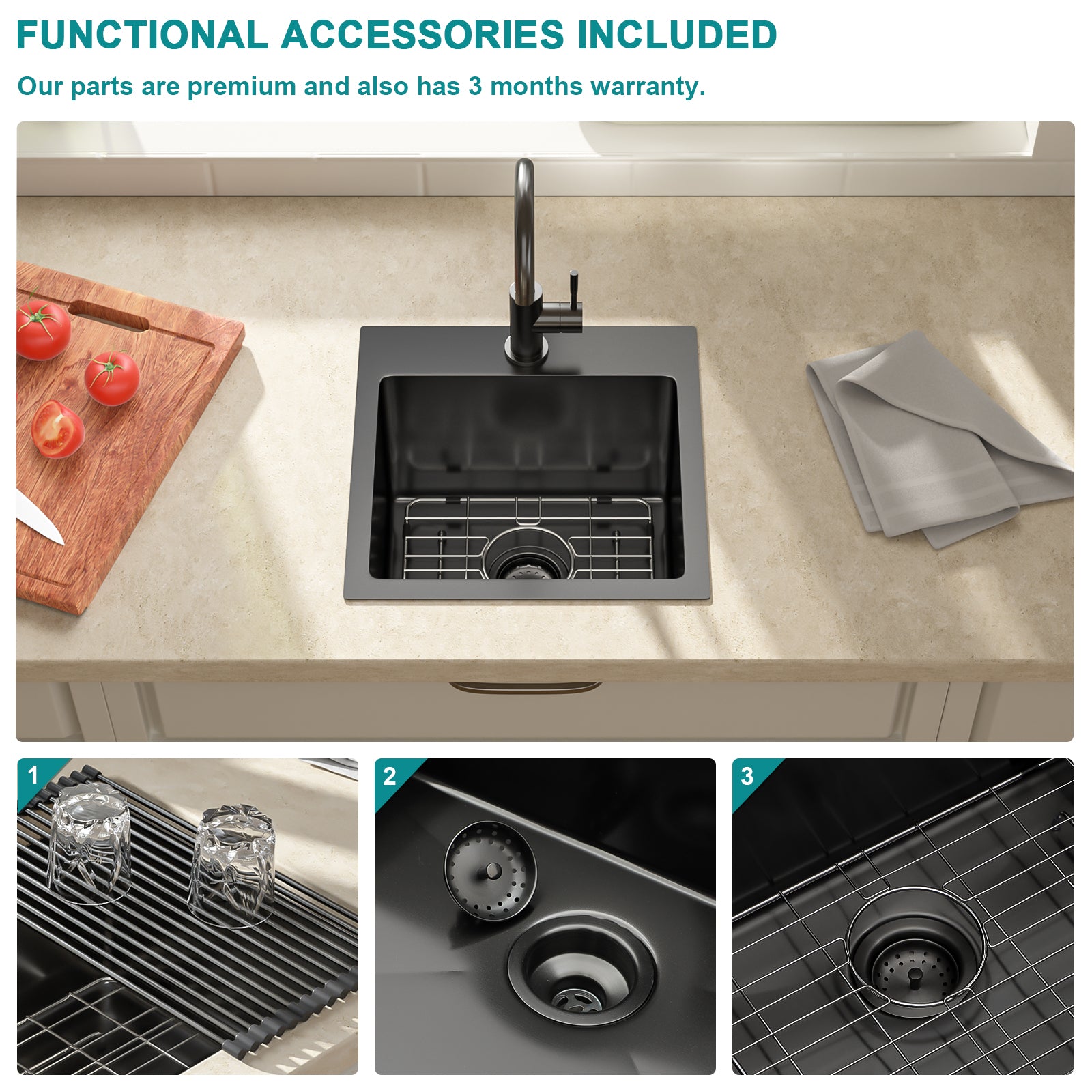 Lordear 15" x 15" Stainless Steel Drop In Single Bowl Prep RV Bar Sink from Lordear