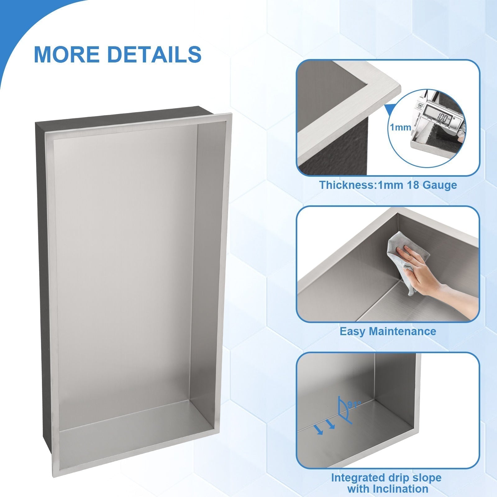 Lordear 24" x 12" Stainless Steel Rectangle Built-in Bathroom Niche from Lordear