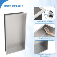 Lordear 24" x 12" Stainless Steel Rectangle Built-in Bathroom Niche from Lordear