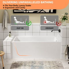 Lordear 60'' x 32'' Acrylic Rectangular Apron Front Alcove Soaking Bathtub