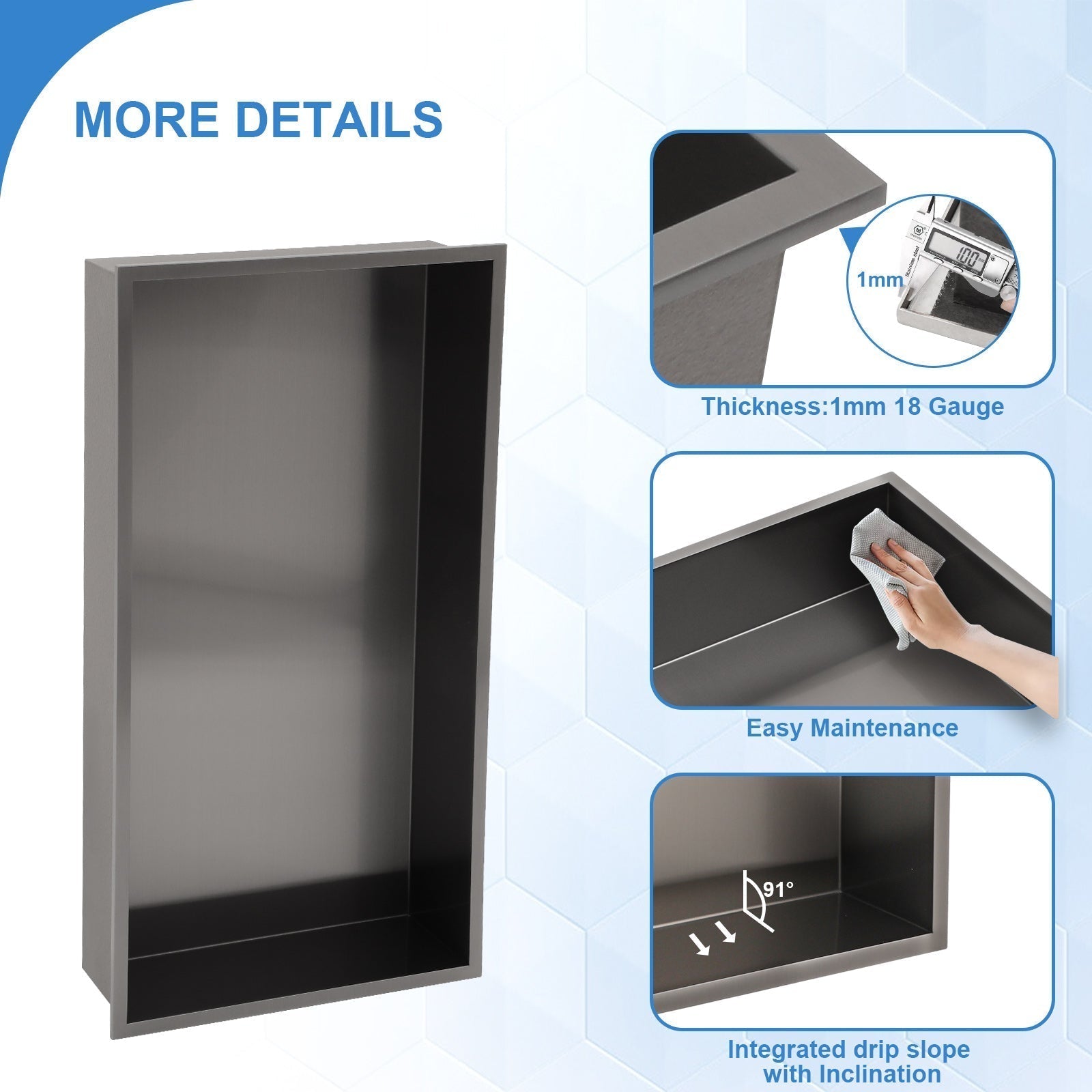 Lordear 24" x 12" Stainless Steel Rectangle Built-in Bathroom Niche from Lordear