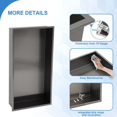 Lordear 24" x 12" Stainless Steel Rectangle Built-in Bathroom Niche from Lordear