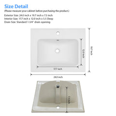 Lordear 24'' White Ceramic Vessel Bathroom Sink