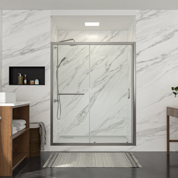 Lordear 60" W x 72" H Tempered Glass Frameless Bypass Sliding Frame Bathroom Clear Shower Door from Lordear