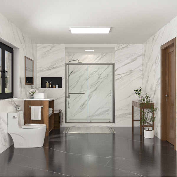 Lordear 60" W x 72" H Tempered Glass Frameless Bypass Sliding Frame Bathroom Clear Shower Door from Lordear