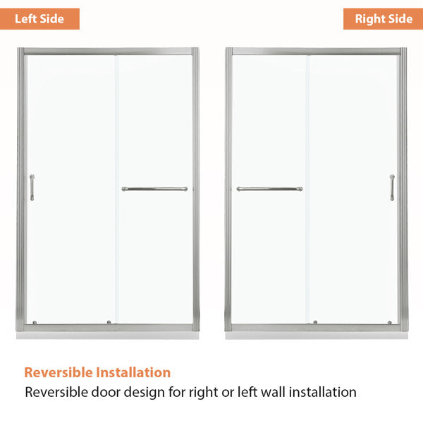 Lordear 60" W x 72" H Tempered Glass Frameless Bypass Sliding Frame Bathroom Clear Shower Door from Lordear