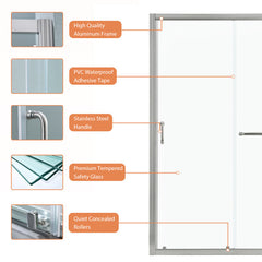 Lordear 60" W x 72" H Tempered Glass Frameless Bypass Sliding Frame Bathroom Clear Shower Door from Lordear