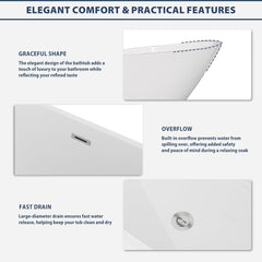 Lordear White Acrylic Dual-Back Freestanding Bathtub with Overflow and Drain