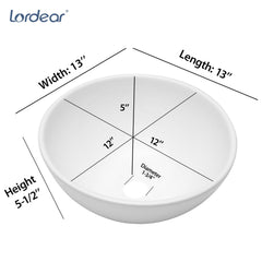 Lordear 13'' x 13'' White Ceramic Round Bathroom Vessel Sink
