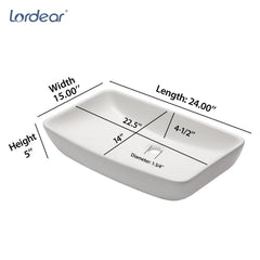 Lordear 24'' x 16'' White Ceramic Rectangular Bathroom Vessel Sink