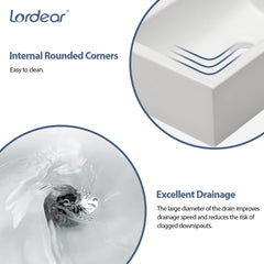 Lordear 18''x 10'' White Ceramic Rectangle Wall Mounted Bathroom Sink