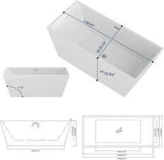 Lordear 67'' White Acrylic Rectangular Freestanding Bathtub with Overflow and Drain