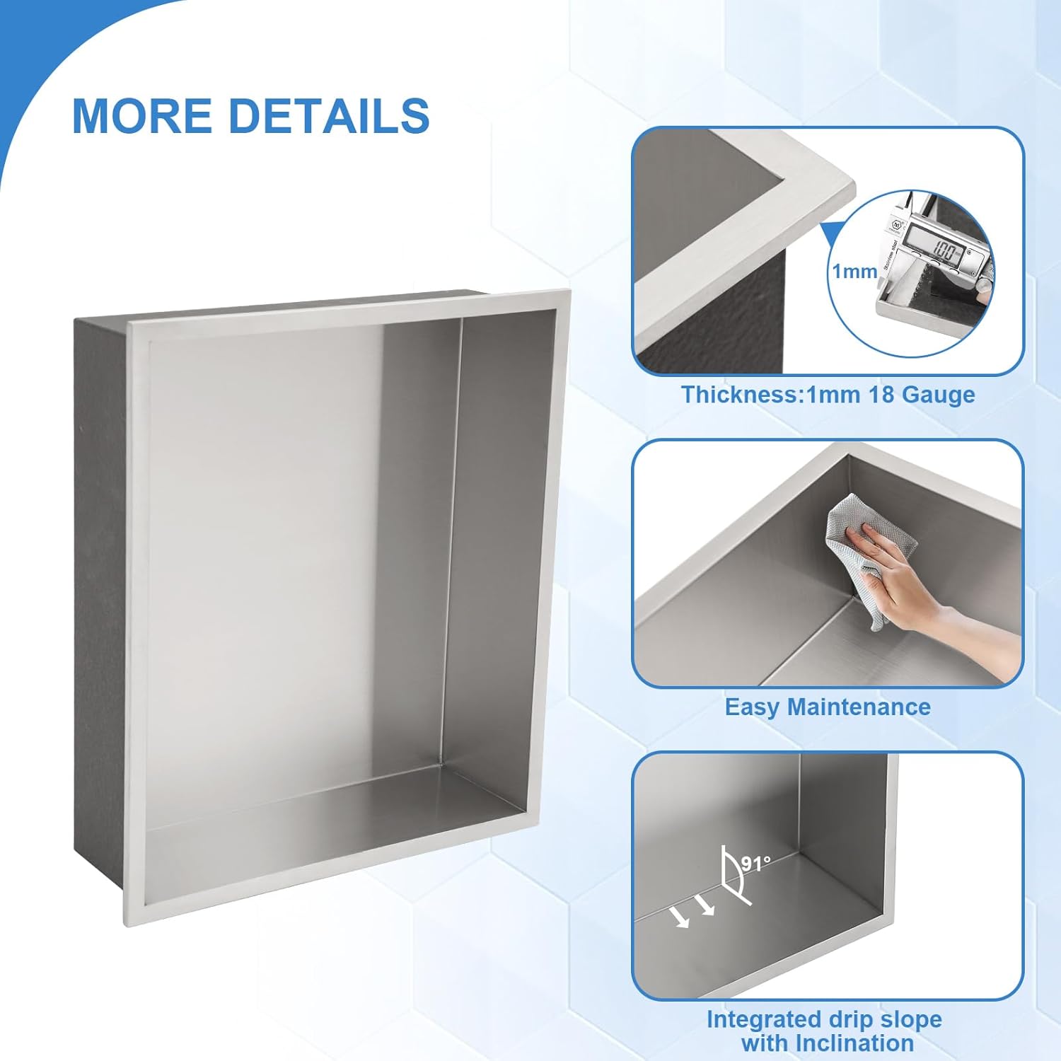 Lordear 14" x 12" Stainless Steel Bathroom Brushed Finish Rectangle Recessed Wall Niche from Lordear