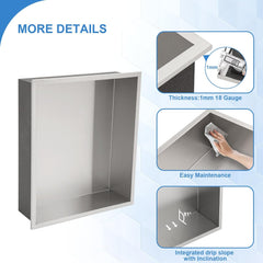 Lordear 14" x 12" Stainless Steel Bathroom Brushed Finish Rectangle Recessed Wall Niche from Lordear