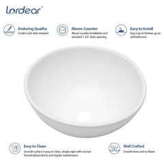 Lordear 13'' x 13'' White Ceramic Round Bathroom Vessel Sink
