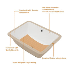 Lordear 20x14-Inch White Ceramic Undermount Bathroom Sink