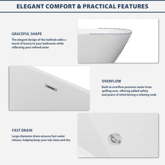 Lordear White Oval Acrylic Freestanding Bath Tub with Overflow and Drain
