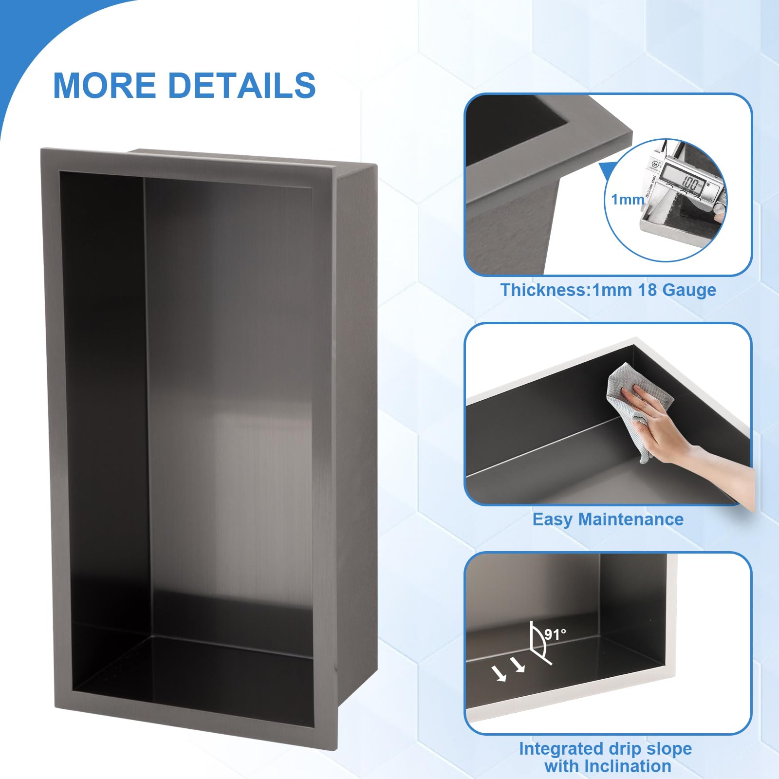 Lordear 12in  x 6in  Shower Niche Bathroom Shelf Black No Tile Needed Recessed Wall Niche Insert for Storage  from Lordear