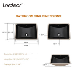Lordear 21'' Undermount Black Bathroom Sink