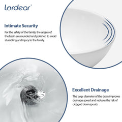 Lordear 13'' x 13'' White Ceramic Round Bathroom Vessel Sink