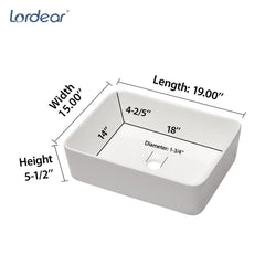 Lordear 19'' x 15'' White Ceramic Countertop Rectangle Bathroom Vessel Sink