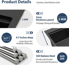Lordear 33 Inch Matte Black Drop-In Workstation Kitchen Sink