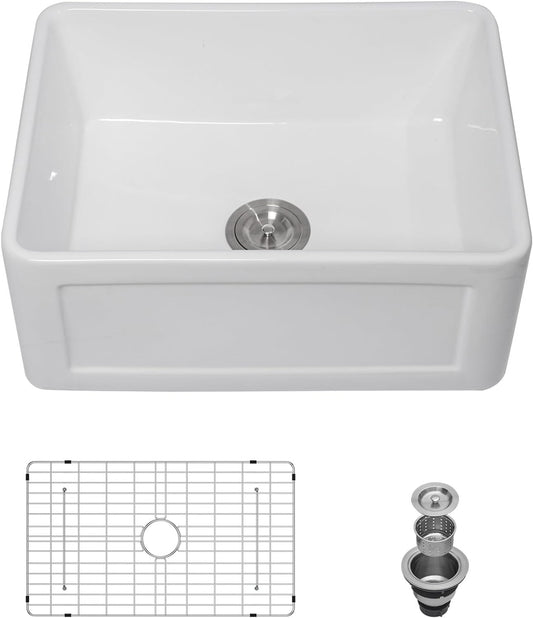 Lordear 24'' x 18'' White Ceramic Apron Front Single Bowl Farmhouse Kitchen Sink  from Lordear