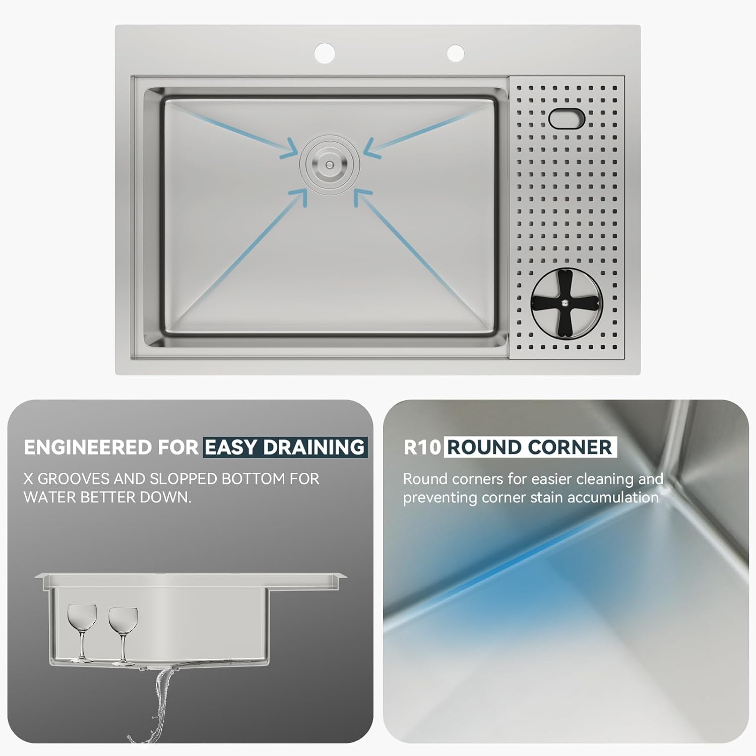 Lordear 33'' Stainless Steel Drop In Single Bowl Workstation Kitchen Sink with Glass Rinser from Lordear