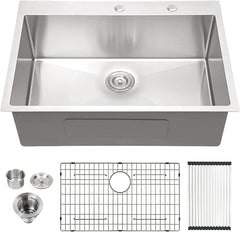Lordear Drop-In Single Bowl Double Hole Stainless Steel Kitchen Sink