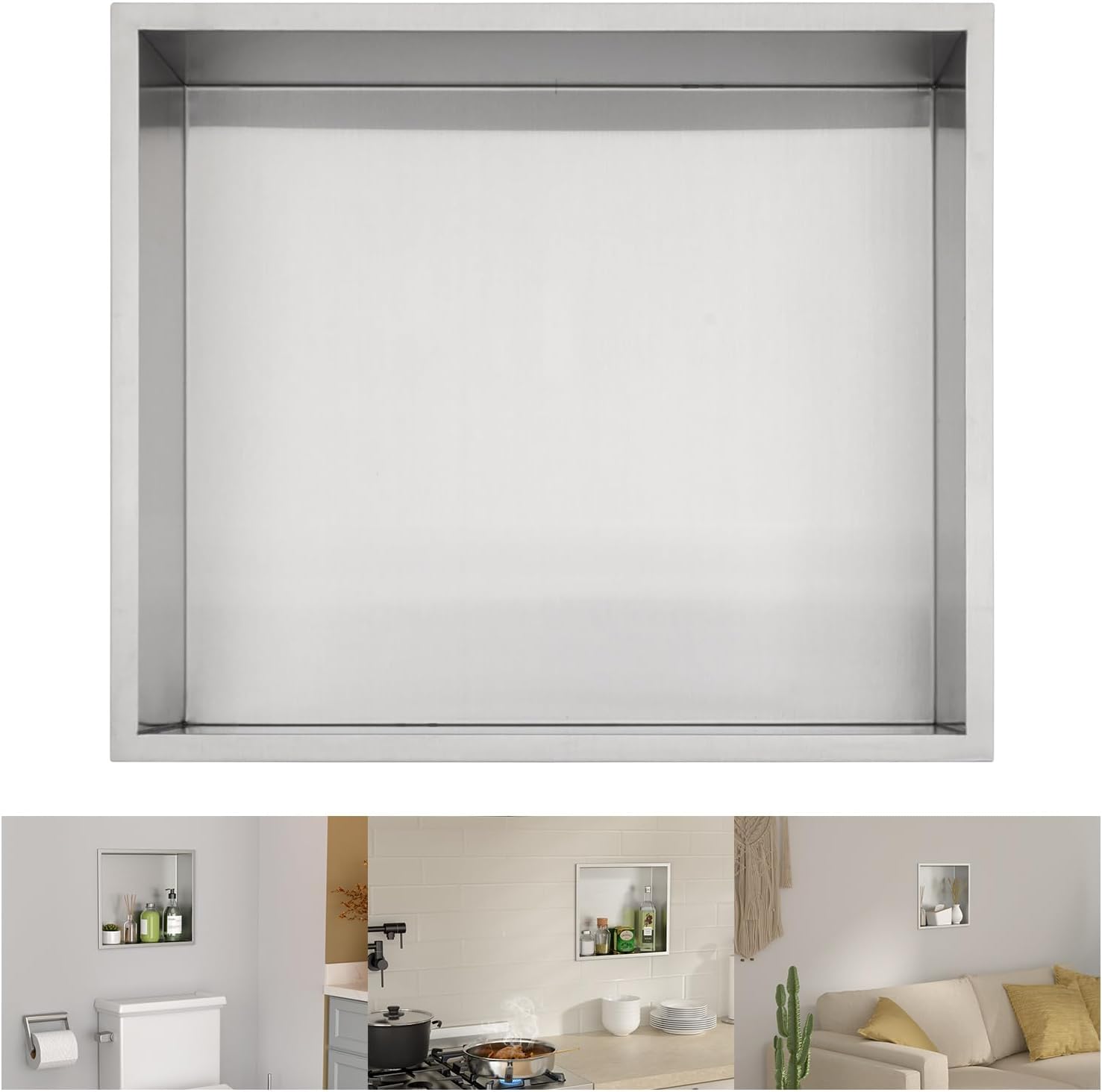 Lordear 14" x 12" Stainless Steel Bathroom Brushed Finish Rectangle Recessed Wall Niche from Lordear