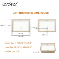 Lordear 16'' Undermount Ceramic Pure White Oval Bathroom Sink