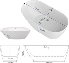 Lordear White Acrylic Freestanding Bath Tub with Overflow and Drain