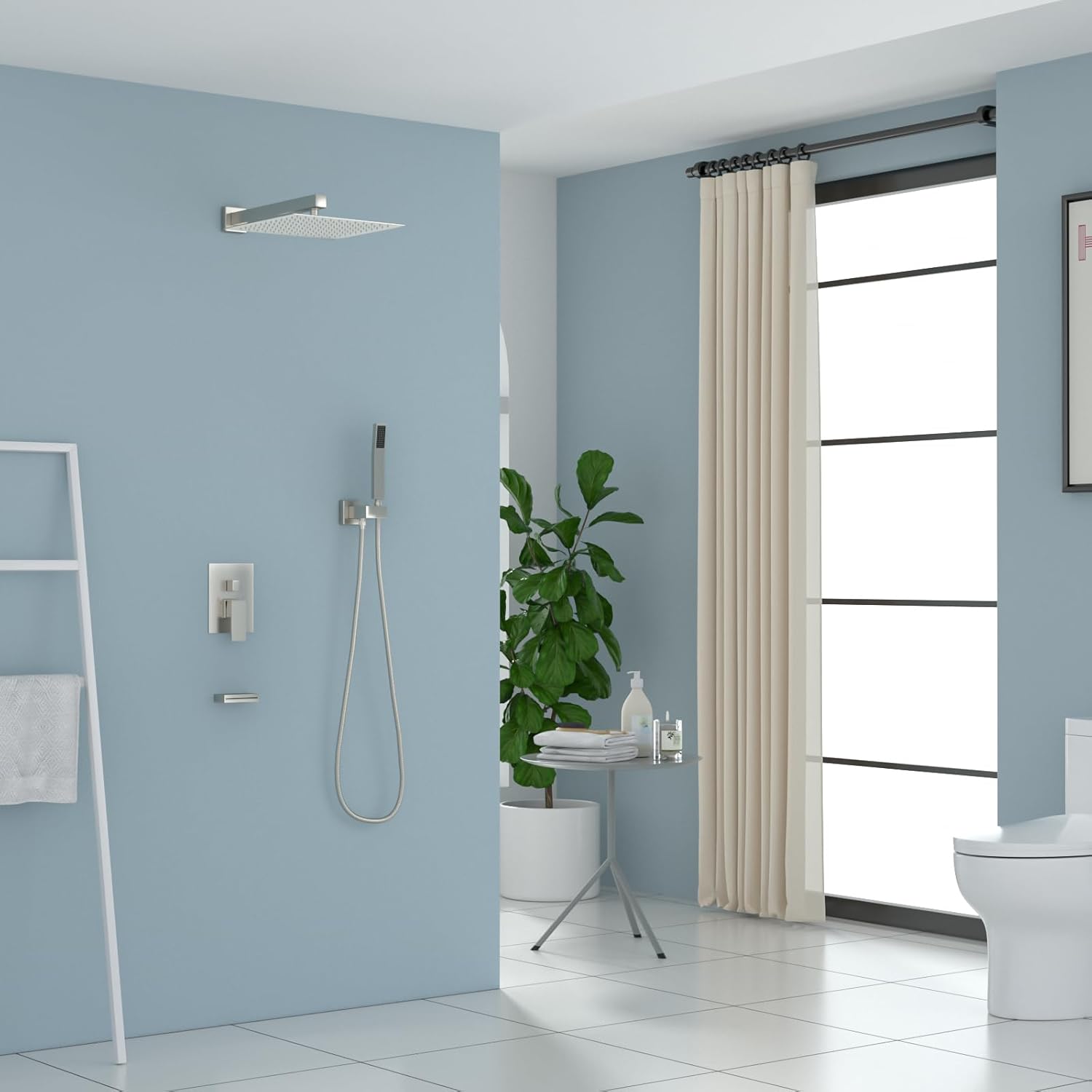 Lordear 12" Stainless Steel Wall Mounted Rainfall Square Shower Head with Handheld and Faucet from Lordear