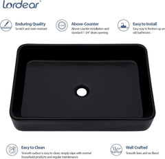 Lordear Ceramic Drop-in Rectangle Bathroom Vessel Sink