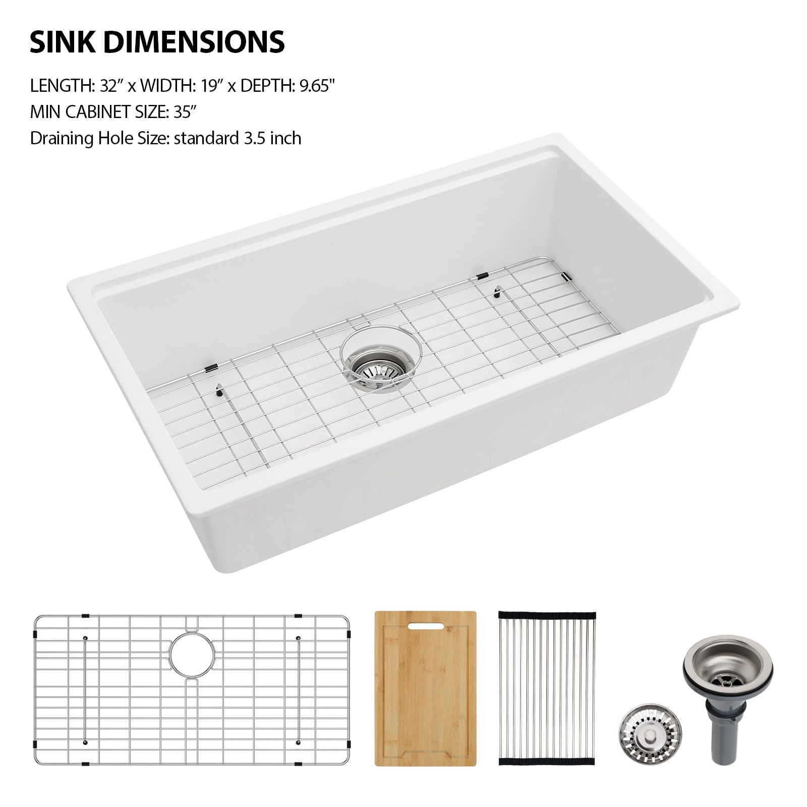 Lordear 32" Quartz Undermount Single Bowl Workstation Kitchen Sink from Lordear