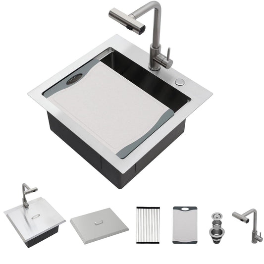 Lordear 21x20 Inch Drop-In Workstation Kitchen Sink