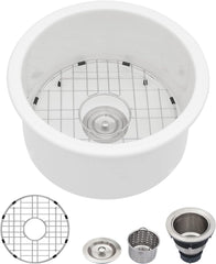 Lordear 18'' White Ceramic Round Undermount Single Bowl Bar Sink