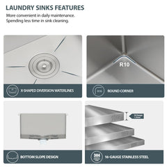 Lordear 23'' Undermount Workstation Single Bowl Stainless Steel Laundry Sink
