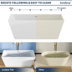 Lordear 67'' White Acrylic Rectangular Freestanding Bathtub with Overflow and Drain