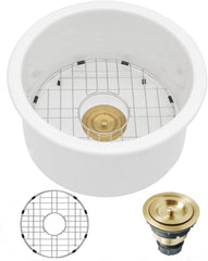 Lordear 18'' White Ceramic Round Undermount Single Bowl Bar Sink