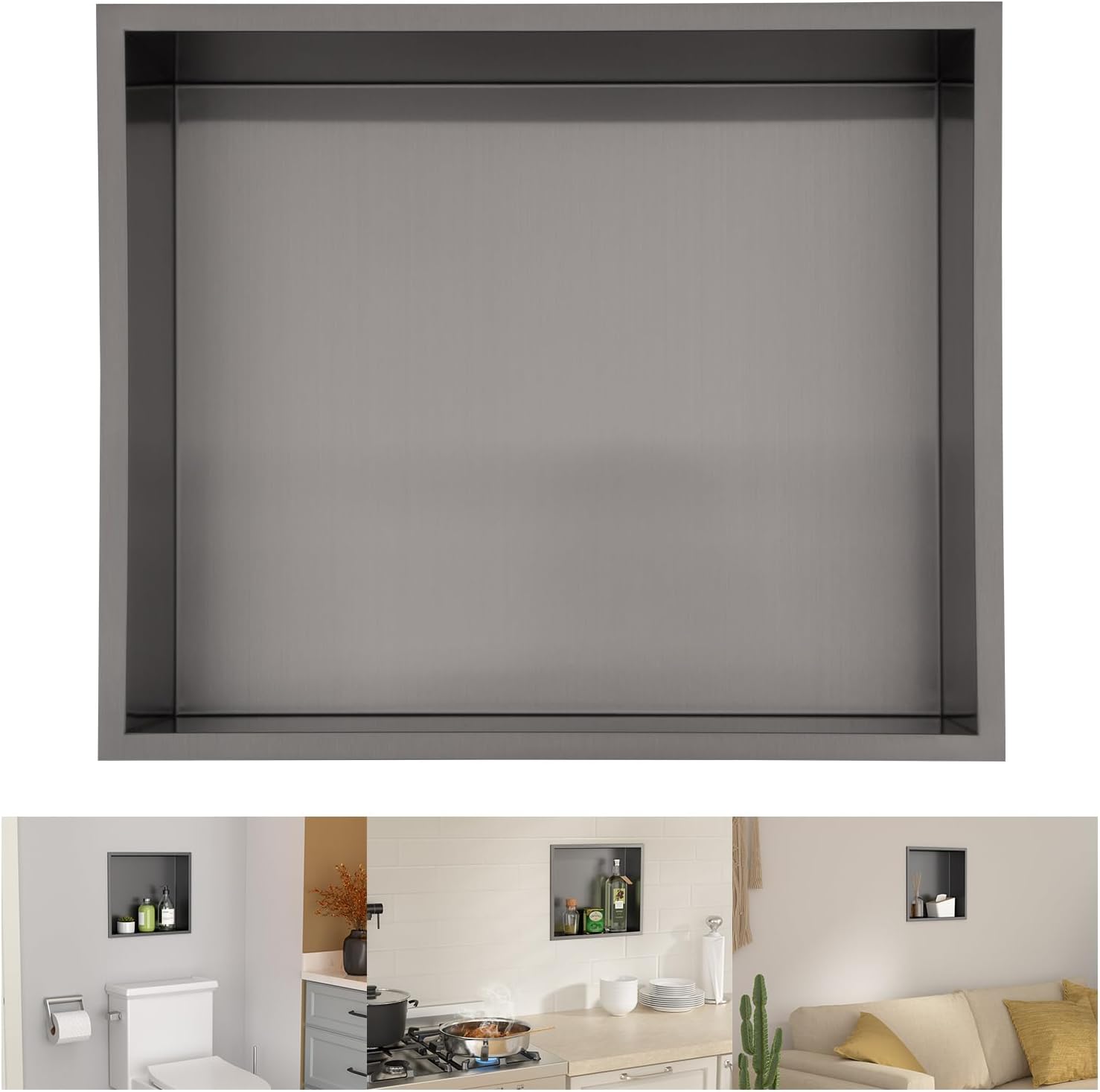 Lordear 14" x 12" Stainless Steel Bathroom Brushed Finish Rectangle Recessed Wall Niche from Lordear