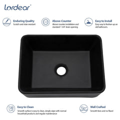 Lordear 16'' x 12'' Ceramic Rectangular Drop-in Bathroom Vessel Sink
