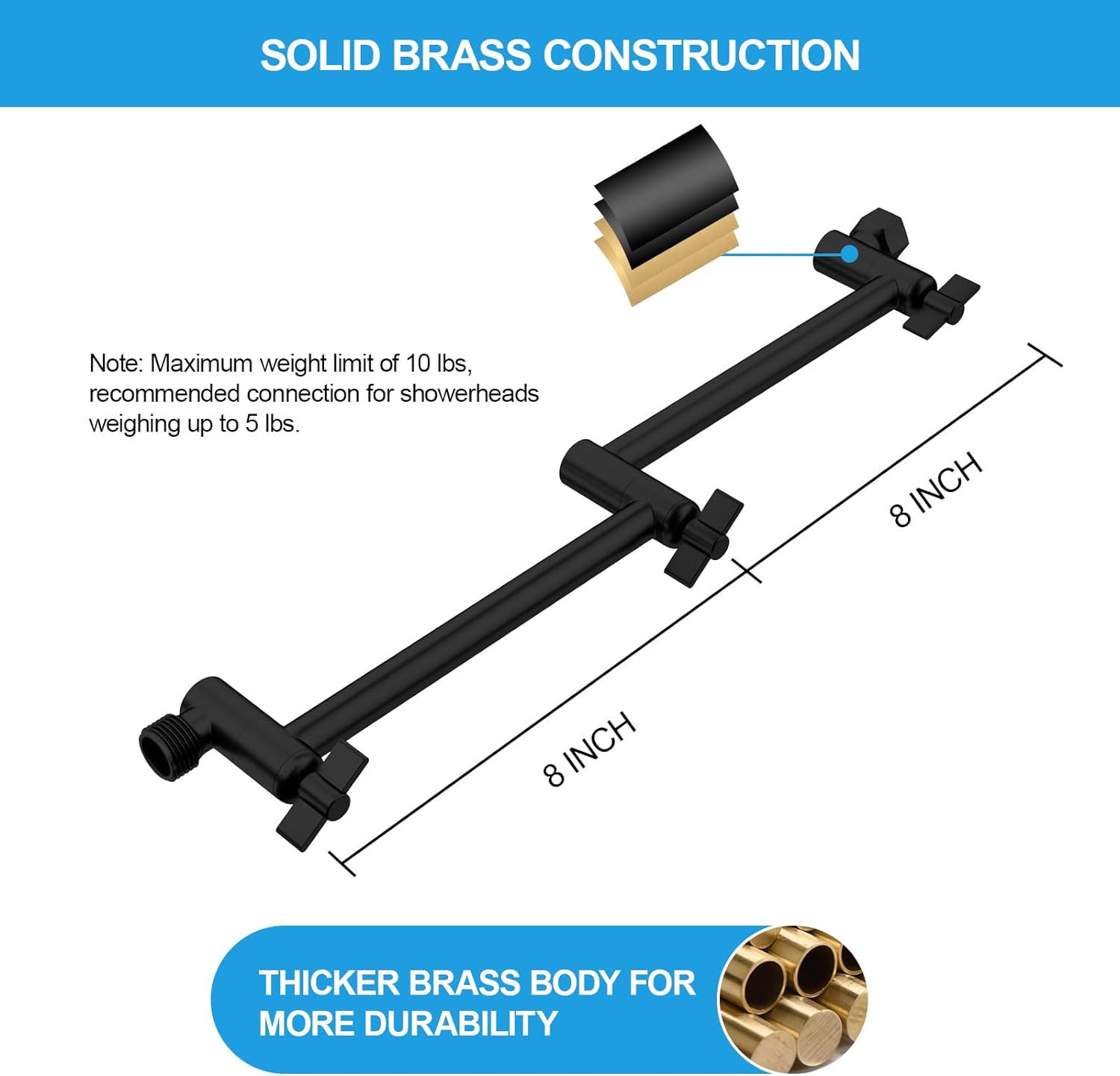 Lordear Stainless Steel Black Universal Connection Foldable and Adjustable Shower Extension Arm from Lordear