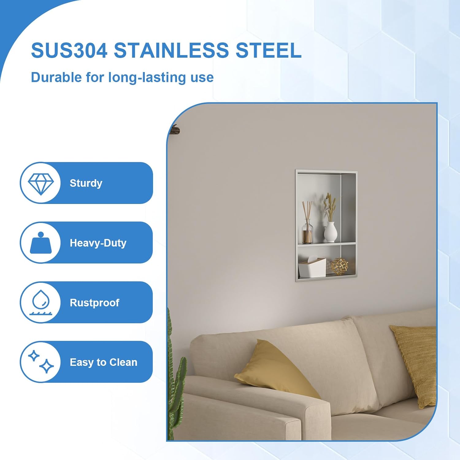 Lordear 21" x 17" Stainless Steel Rectangle Double Built-in Bathroom Niche from Lordear