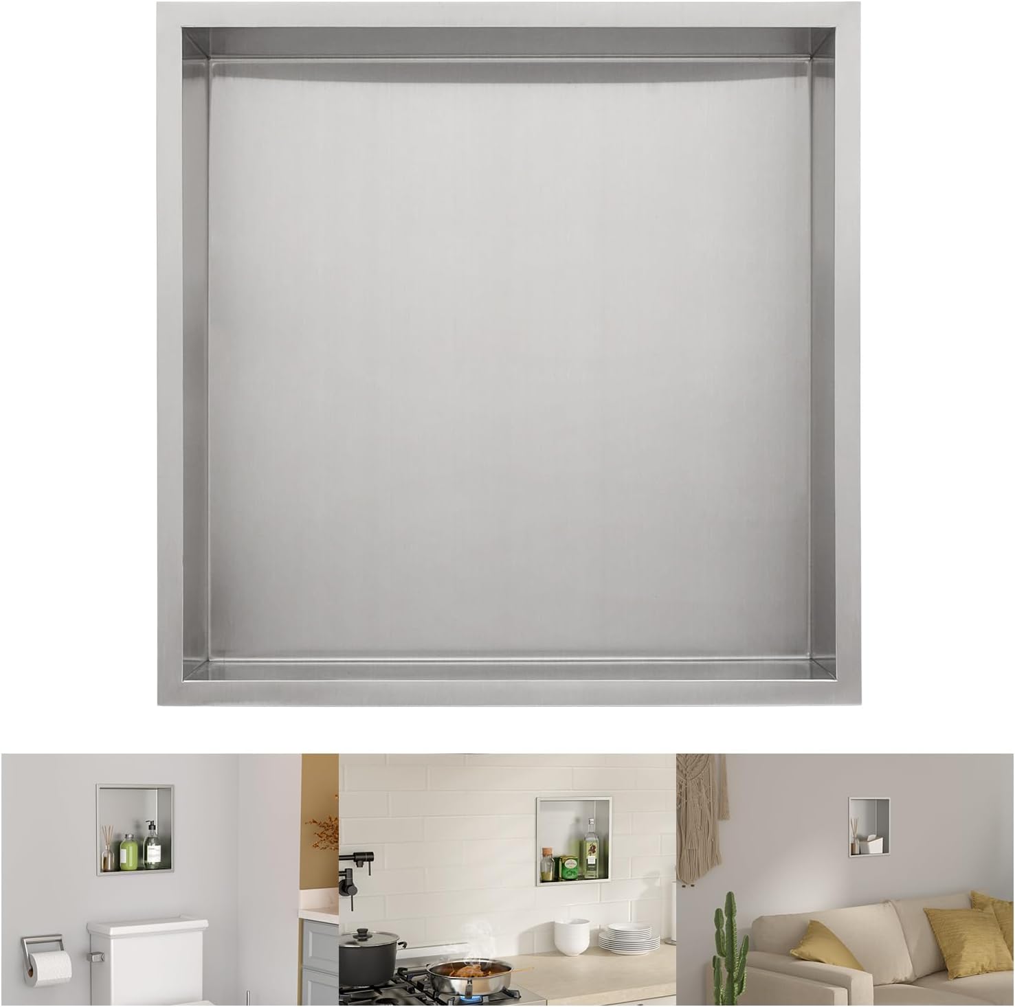 Lordear 12" x 12" Stainless Steel Bathroom Square Recessed Wall Niche from Lordear