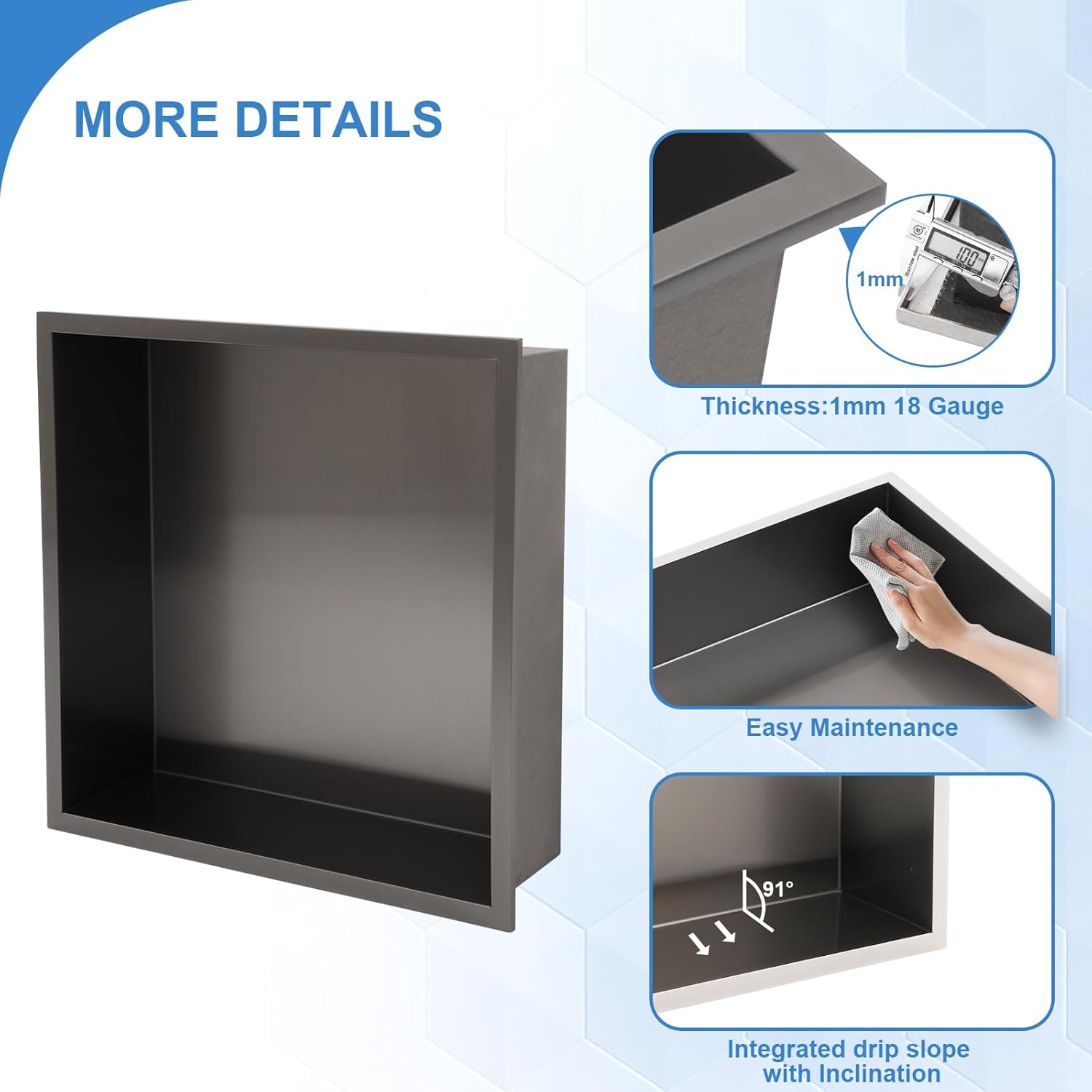 Lordear 12" x 12" Stainless Steel Bathroom Square Recessed Wall Niche from Lordear