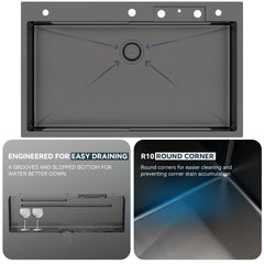 Lordear 36 Inch Black Drop-In Workstation Kitchen Sink
