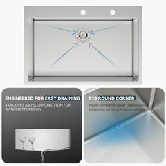 Lordear Stainless Steel Drop-In Single Bowl Kitchen Sink from Lordear