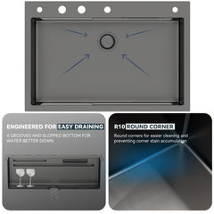 Lordear 30 Inch Black Drop-In Kitchen Sink